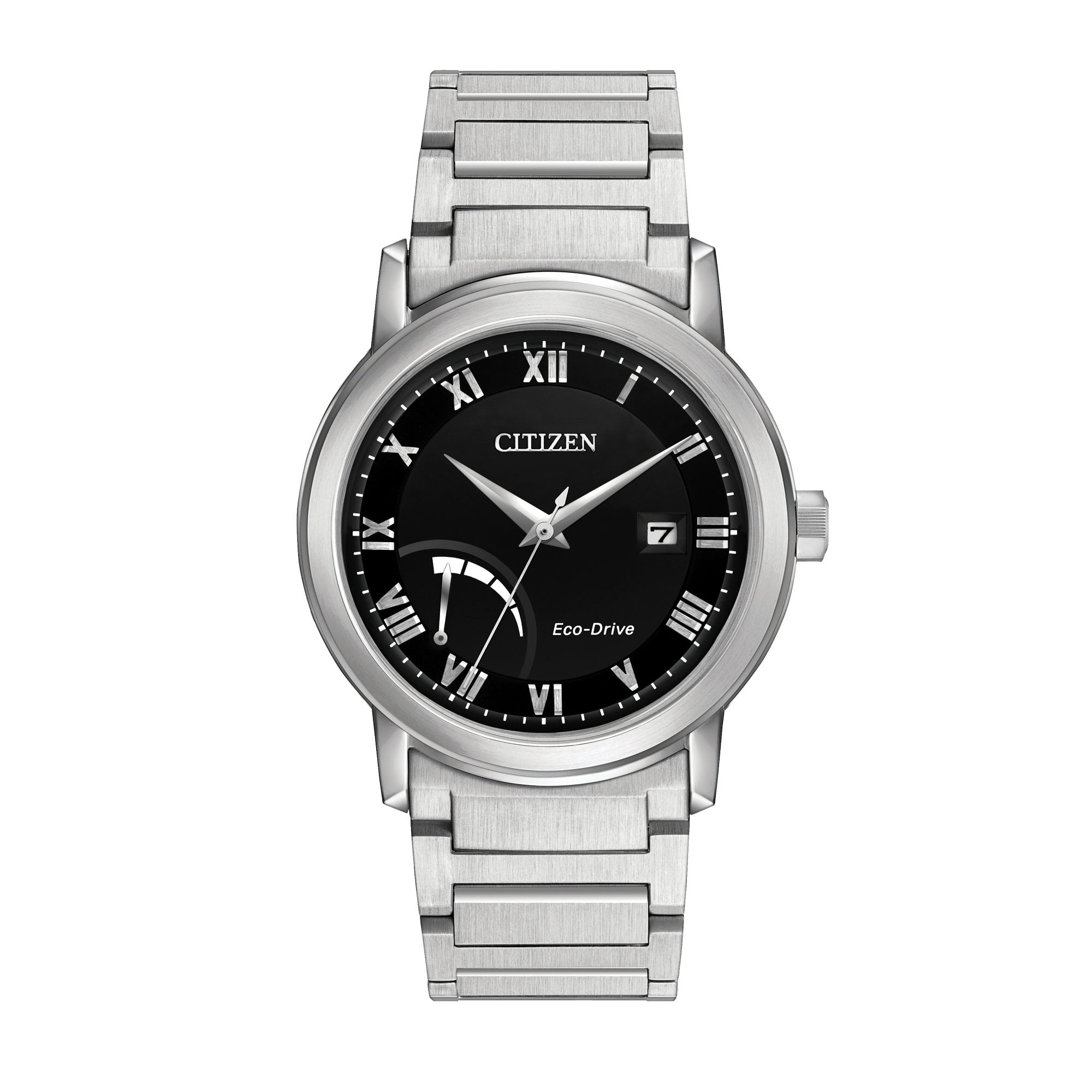 Gents Citizen Eco-Drive Stainless Steel Black Dial With Power Reserve Indicator