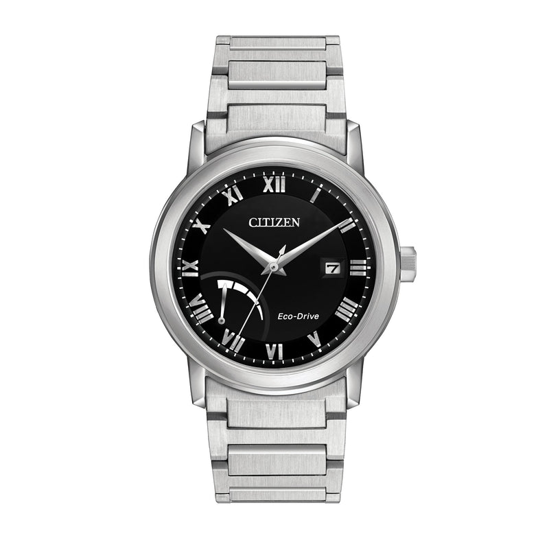 Gents Citizen Eco-Drive Stainless Steel Black Dial With Power Reserve Indicator