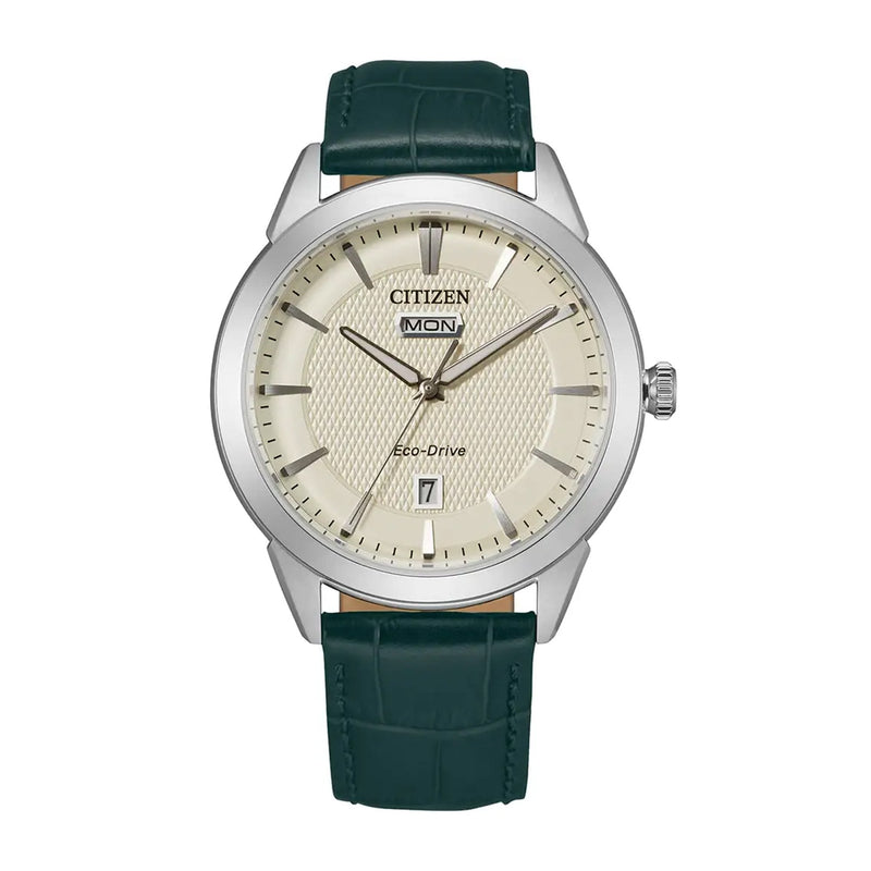 Gents Citizen Eco-Drive Stainless Steel case on Green Strap