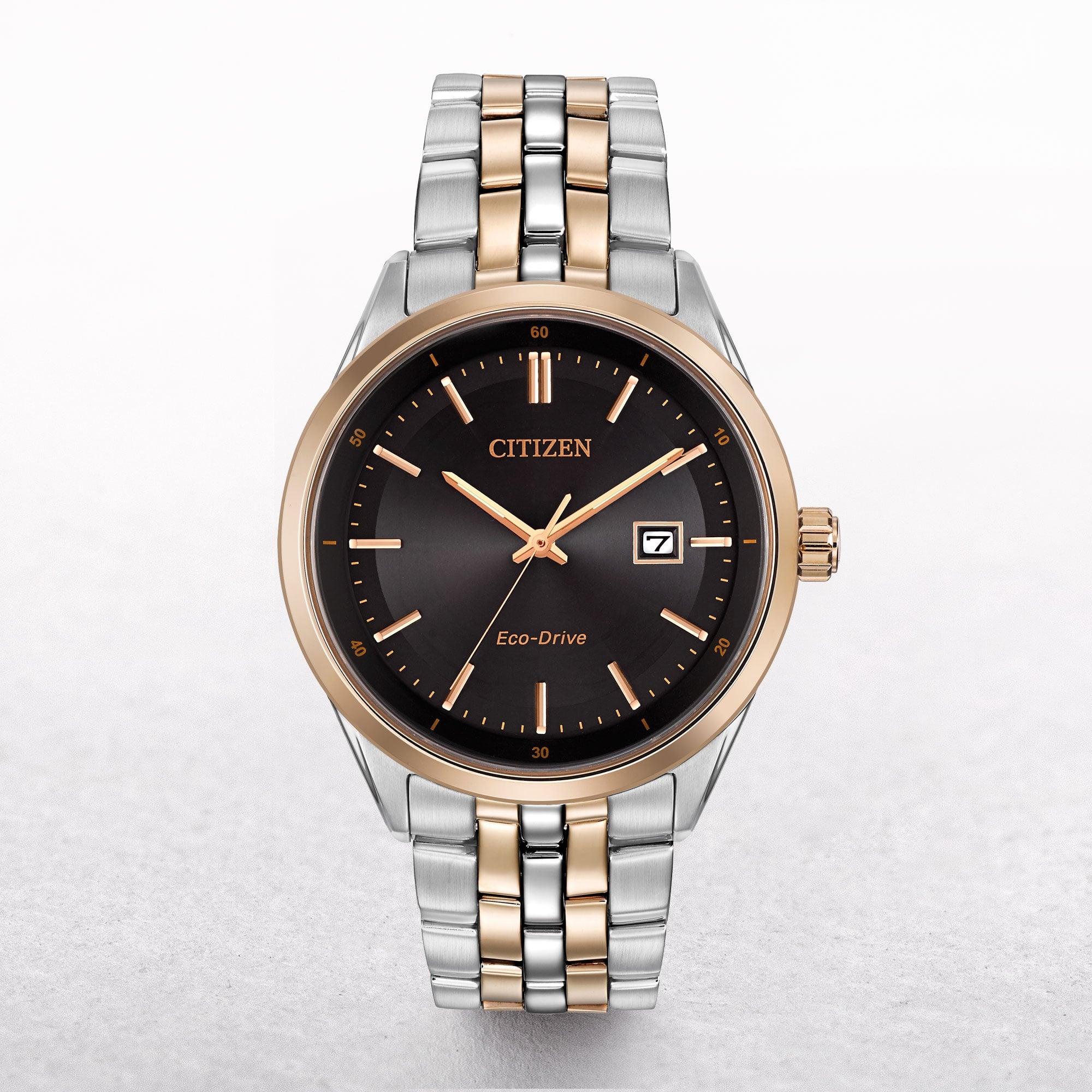 Gents Citizen Eco-Drive Two Tone Round Black Dial