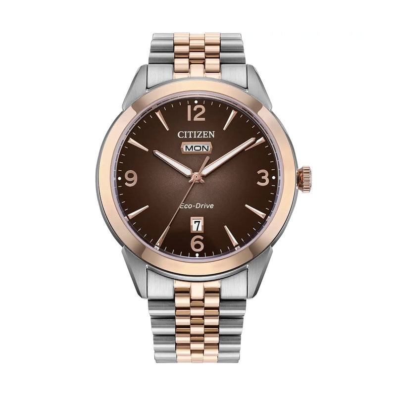 Gents Citizen Eco-Drive Two Tone Twin Eye Brown Dial on Stainless Steel Bracelet