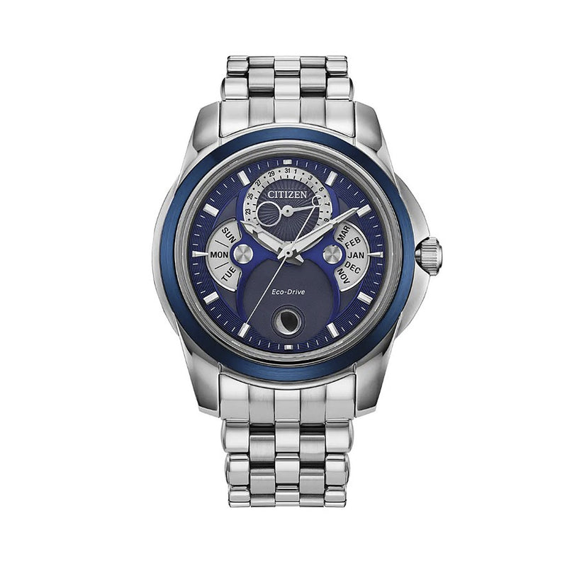 Gents Eco-Drive Calendrier Moonphase Navy Dial Stainless Steel Bracelet