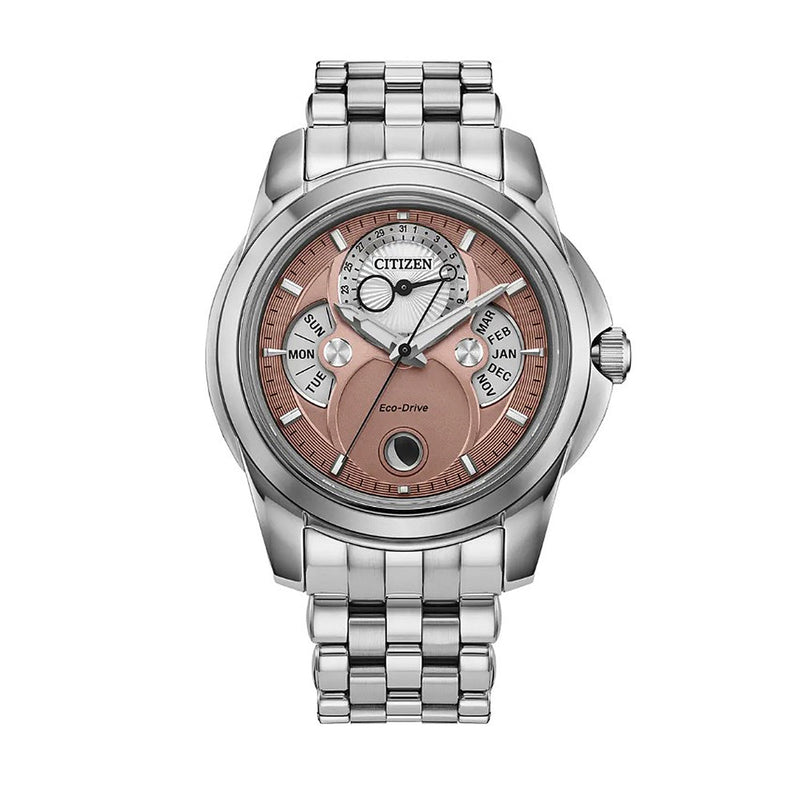 Gents Eco-Drive Calendrier Moonphase Salmon Dial Stainless Steel Bracelet
