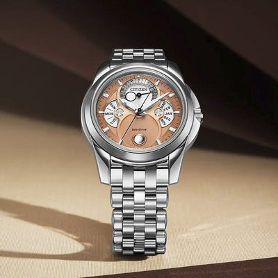 Gents Eco-Drive Calendrier Moonphase Salmon Dial Stainless Steel Bracelet