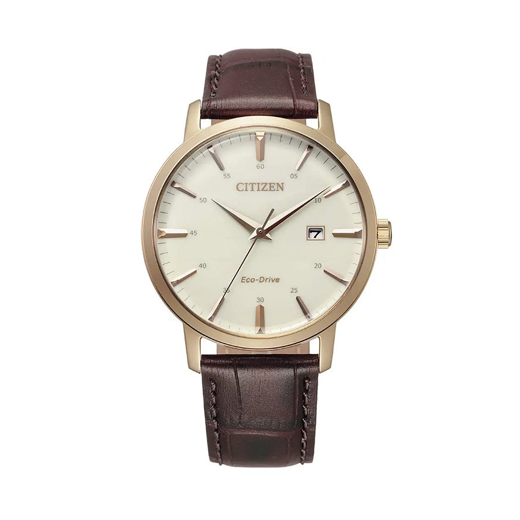 Gents Eco-Drive Chandler Rose Gold White Dial Brown Leather Strap