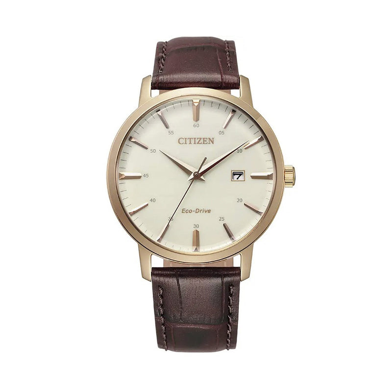 Gents Eco-Drive Chandler Rose Gold White Dial Brown Leather Strap