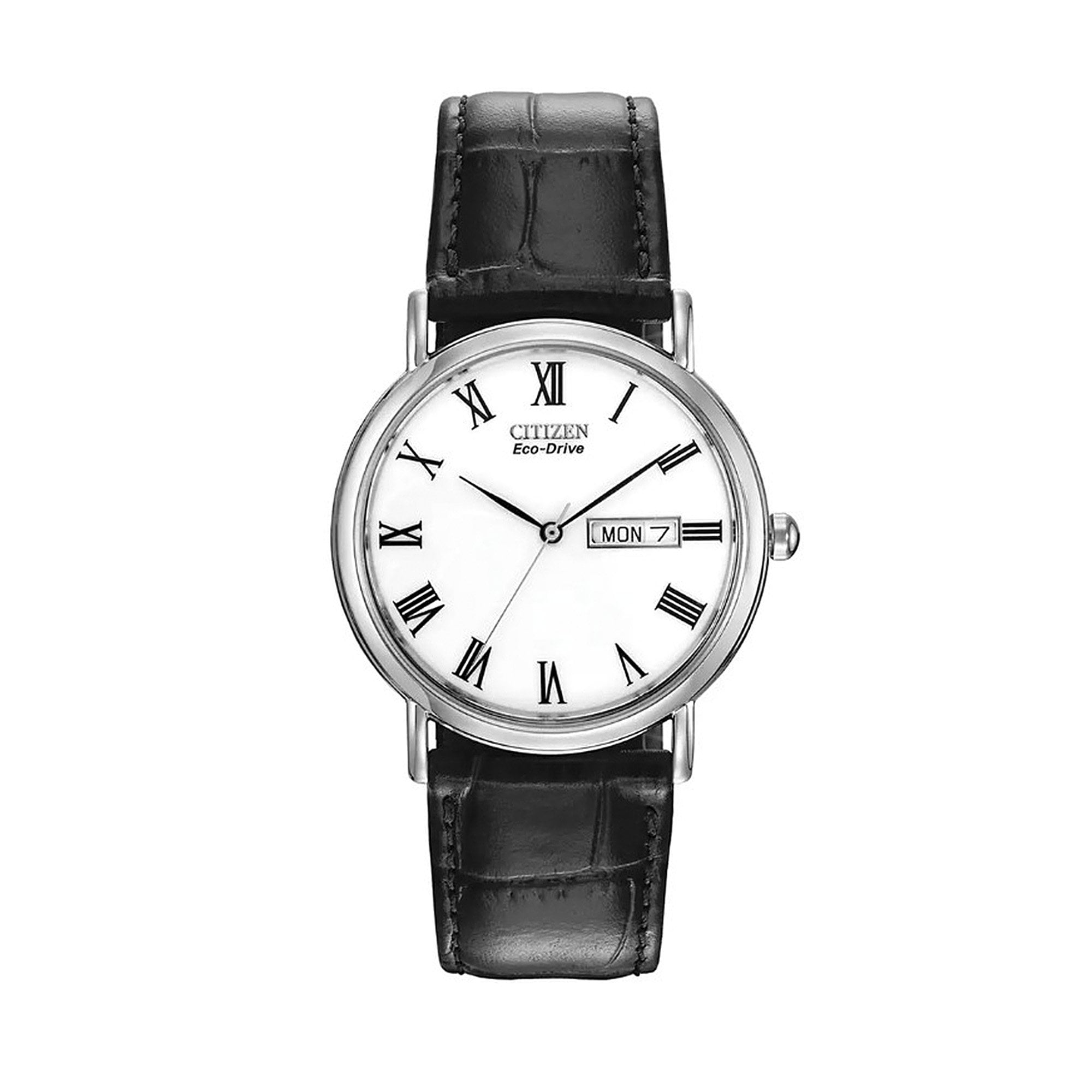 Gents Eco-Drive Citizen Corso Day Date Stainless Steel White Dial Strap