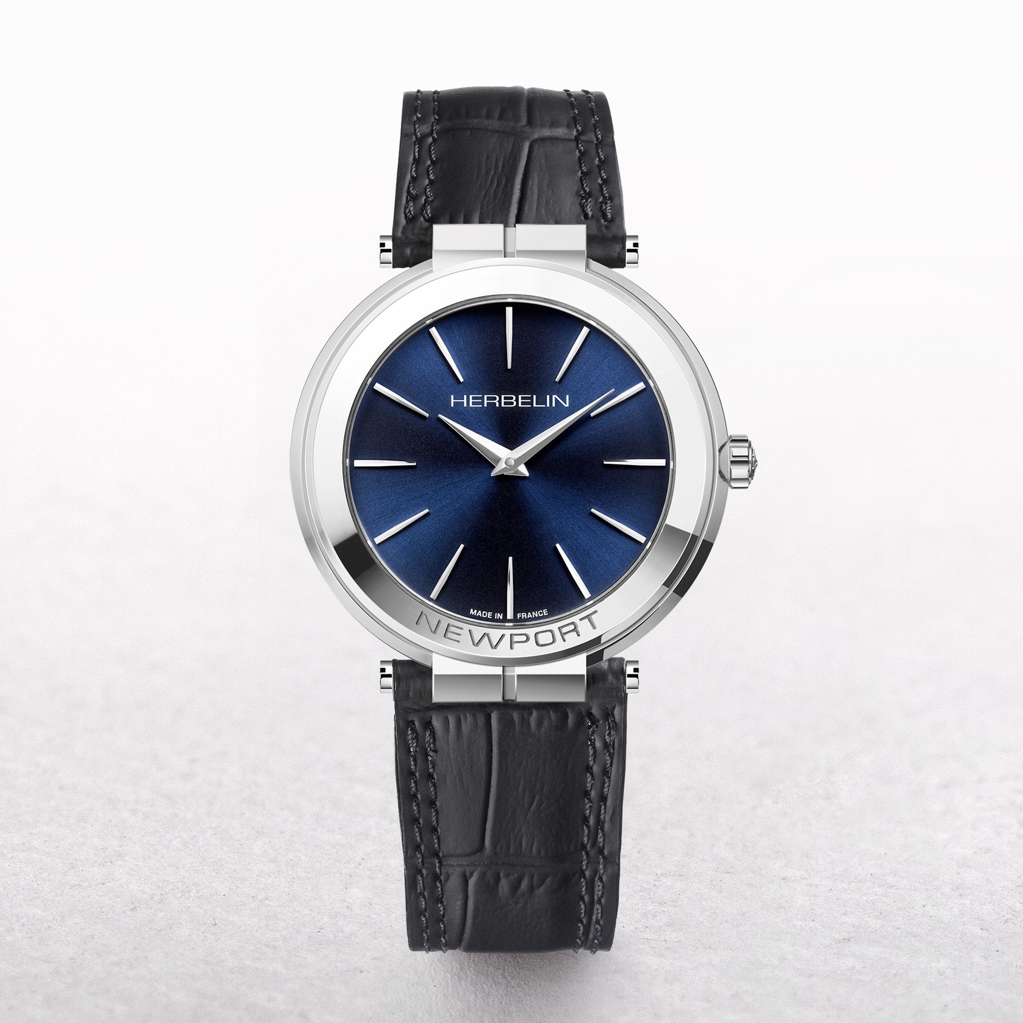 Gents Herbelin Newport Gents Blue Dial Watch with Grey Leather Strap