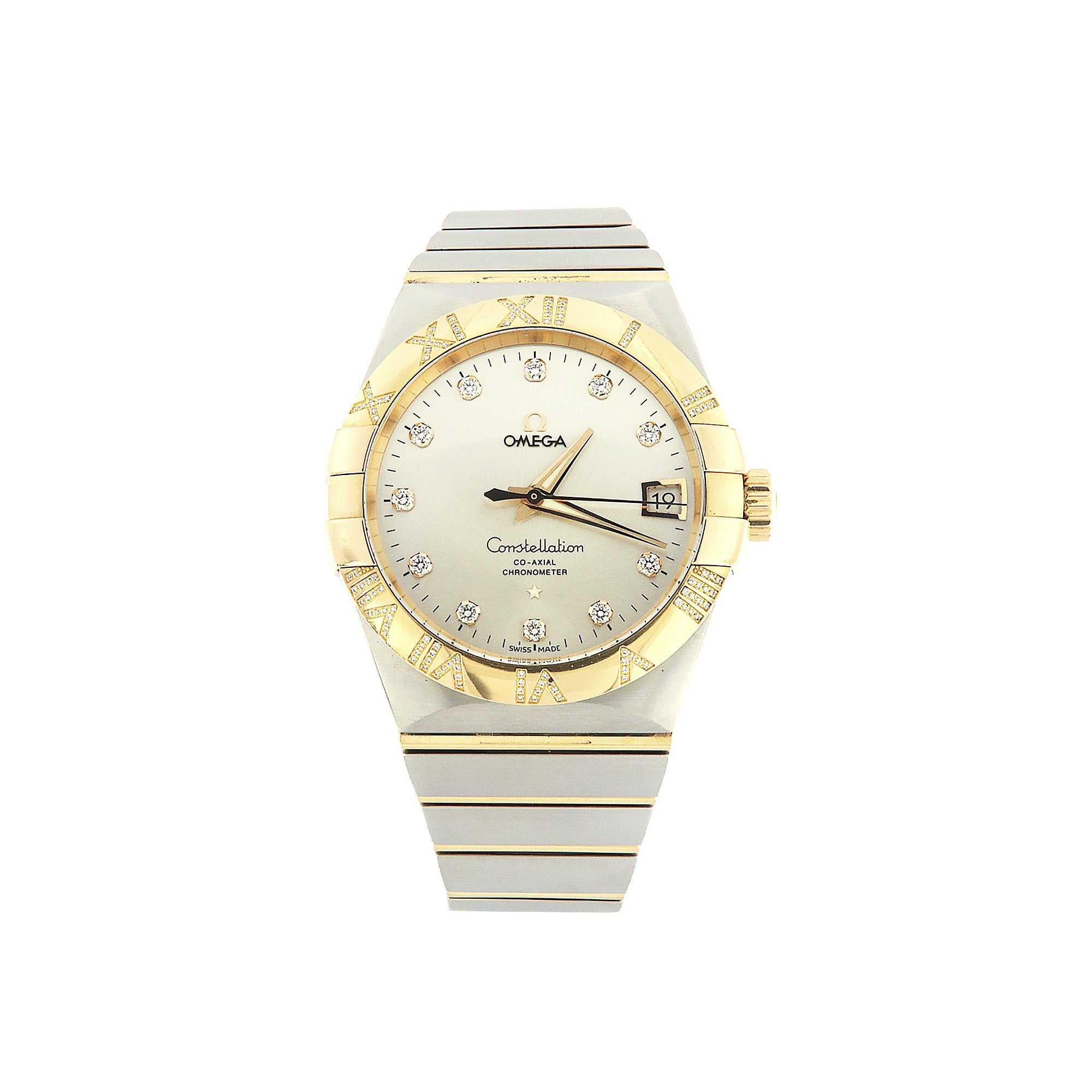 Gents Omega Constellation Rose Gold & Stainless Steel Diamond Dial & Bezel
