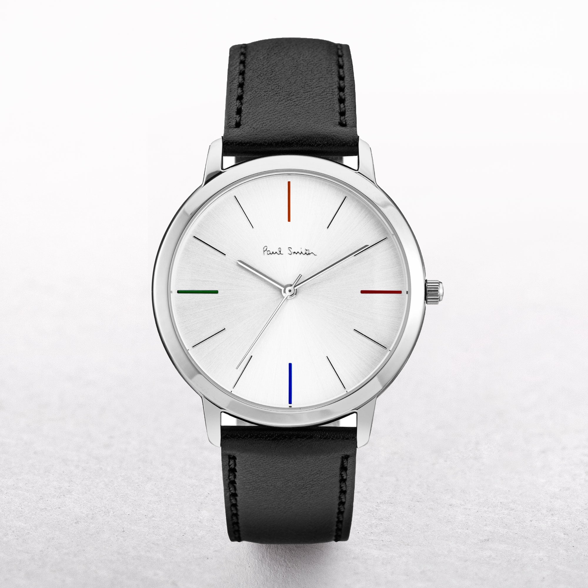 Gents Paul Smith Ma Watch with Four Coloured Batons on a Leather Strap