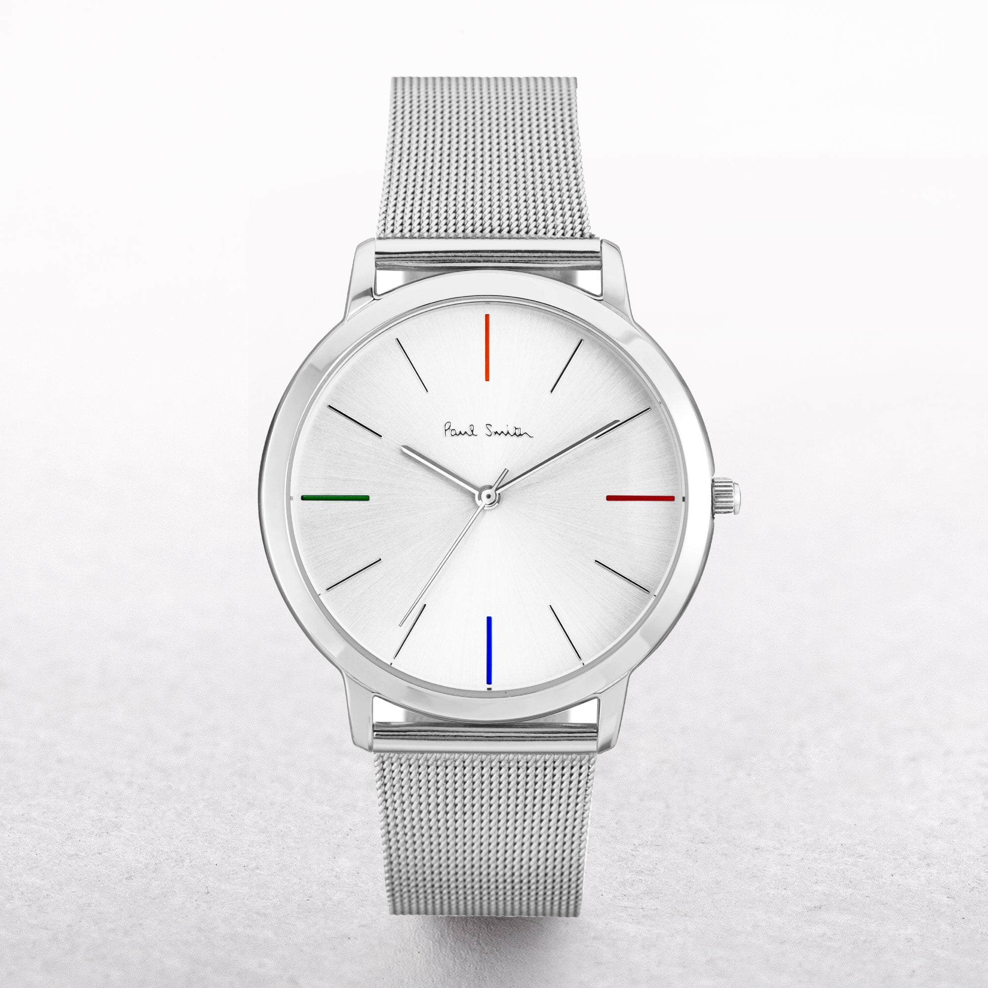 Gents Paul Smith Ma Watch with Four Coloured Batons on a Mesh Strap