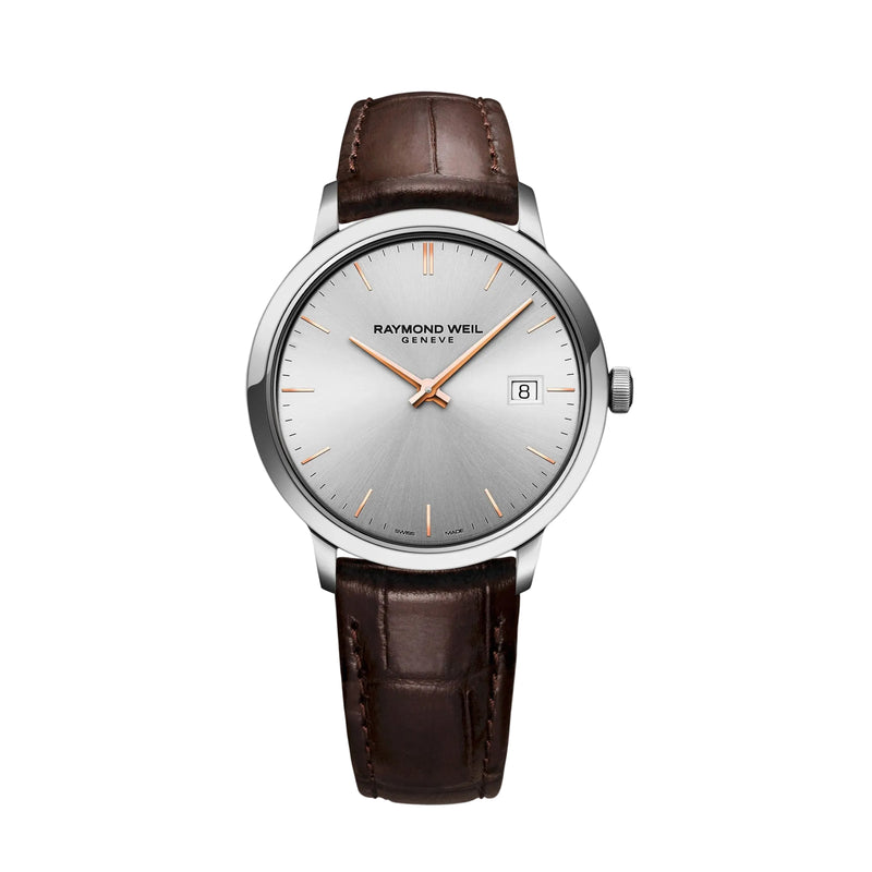 Gents Raymond Weil Toccata Brown Strap With Rose Gold Hour Markers