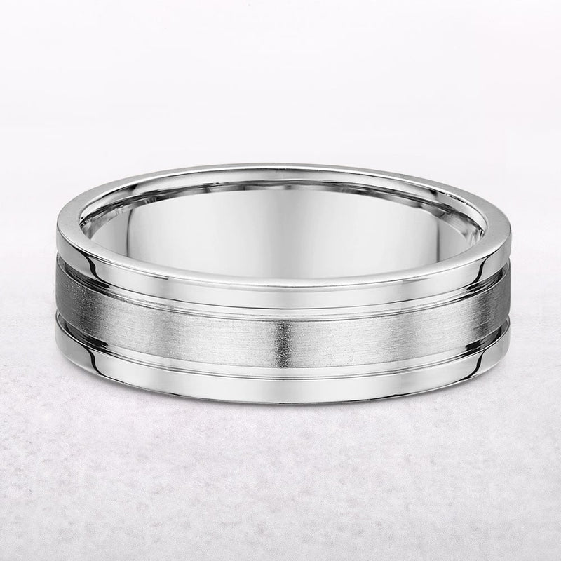 Gents Satin Centre & Polished Edge Fancy Wedding Band In 18ct White Gold