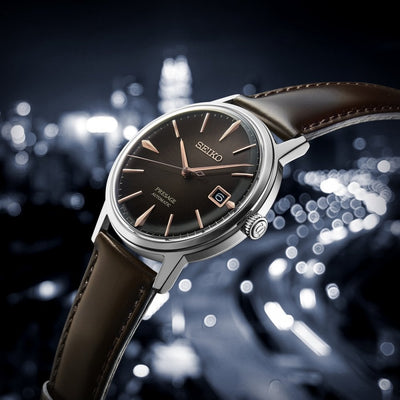Gents Seiko Presage Cocktail Time "The Irish Coffee" Brown Dial Watch with Leather Strap