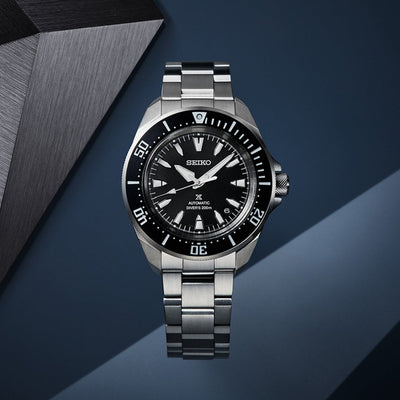 Gents Seiko Prospex 4R Hybrid Divers Black Dial and Bezel on Stainless Steel Bracelet