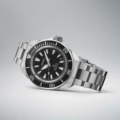 Gents Seiko Prospex 4R Hybrid Divers Black Dial and Bezel on Stainless Steel Bracelet