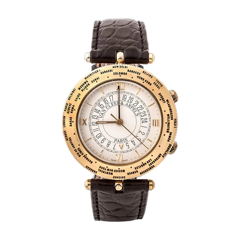 Gents Van Cleef & Arpels 1990 World Time Watch on a Leather Strap