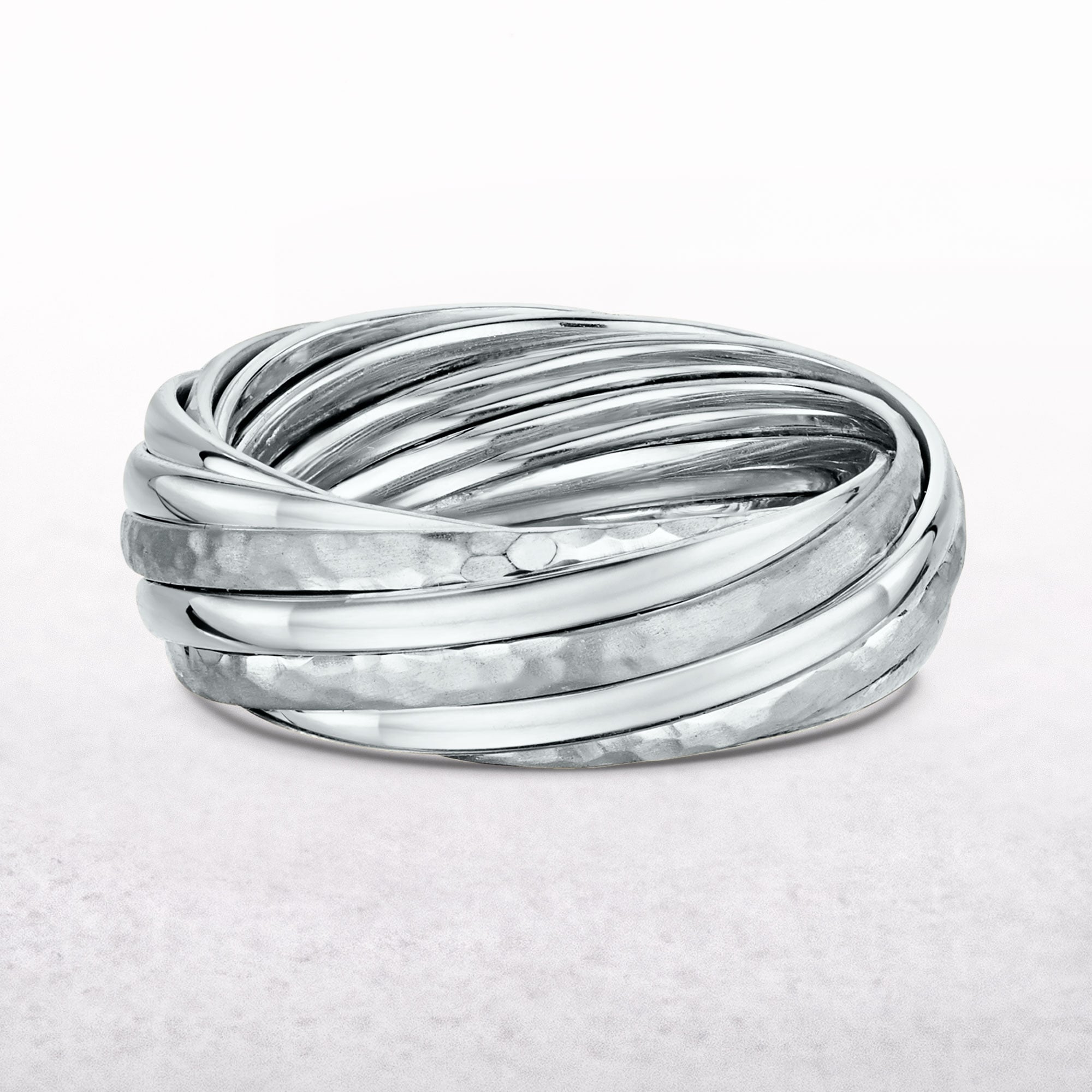 Gents White Gold Polished & Hammered Twist Wedding Band