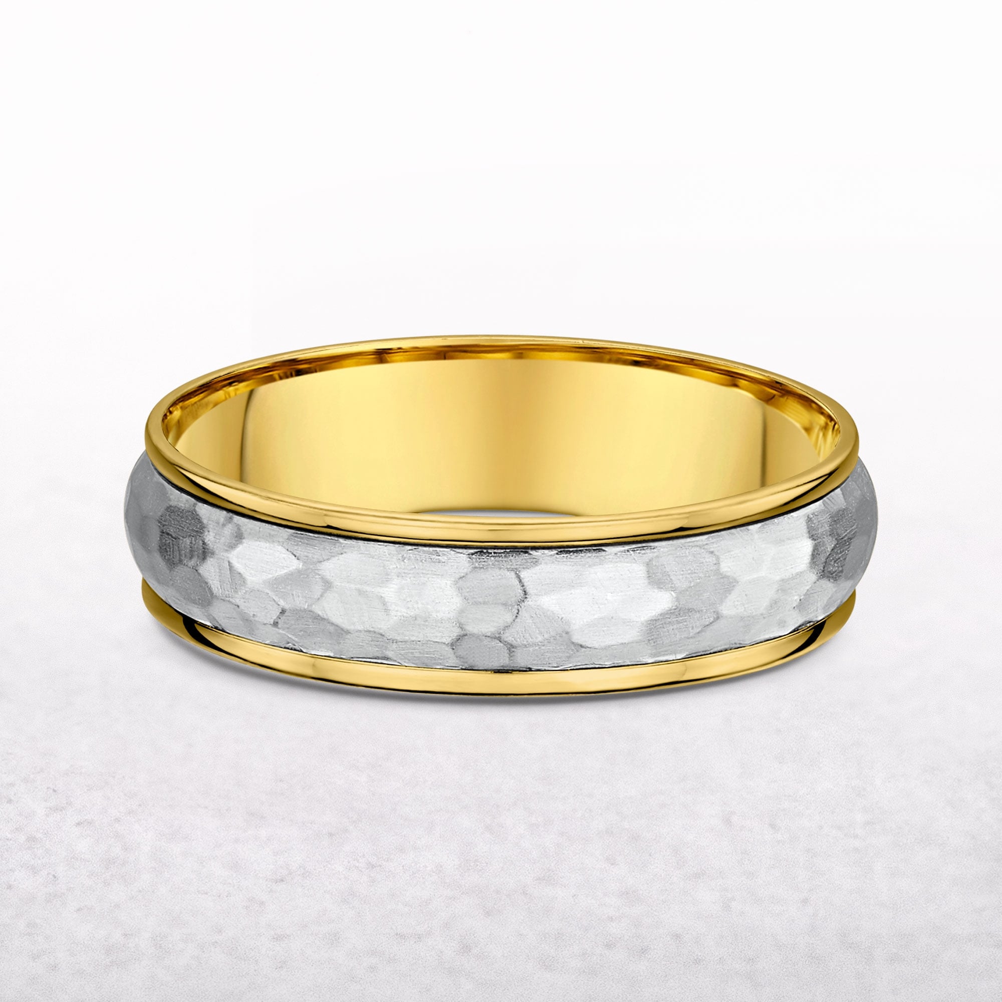 Gents Yellow & White Gold 5mm Hammer Finish Wedding Band