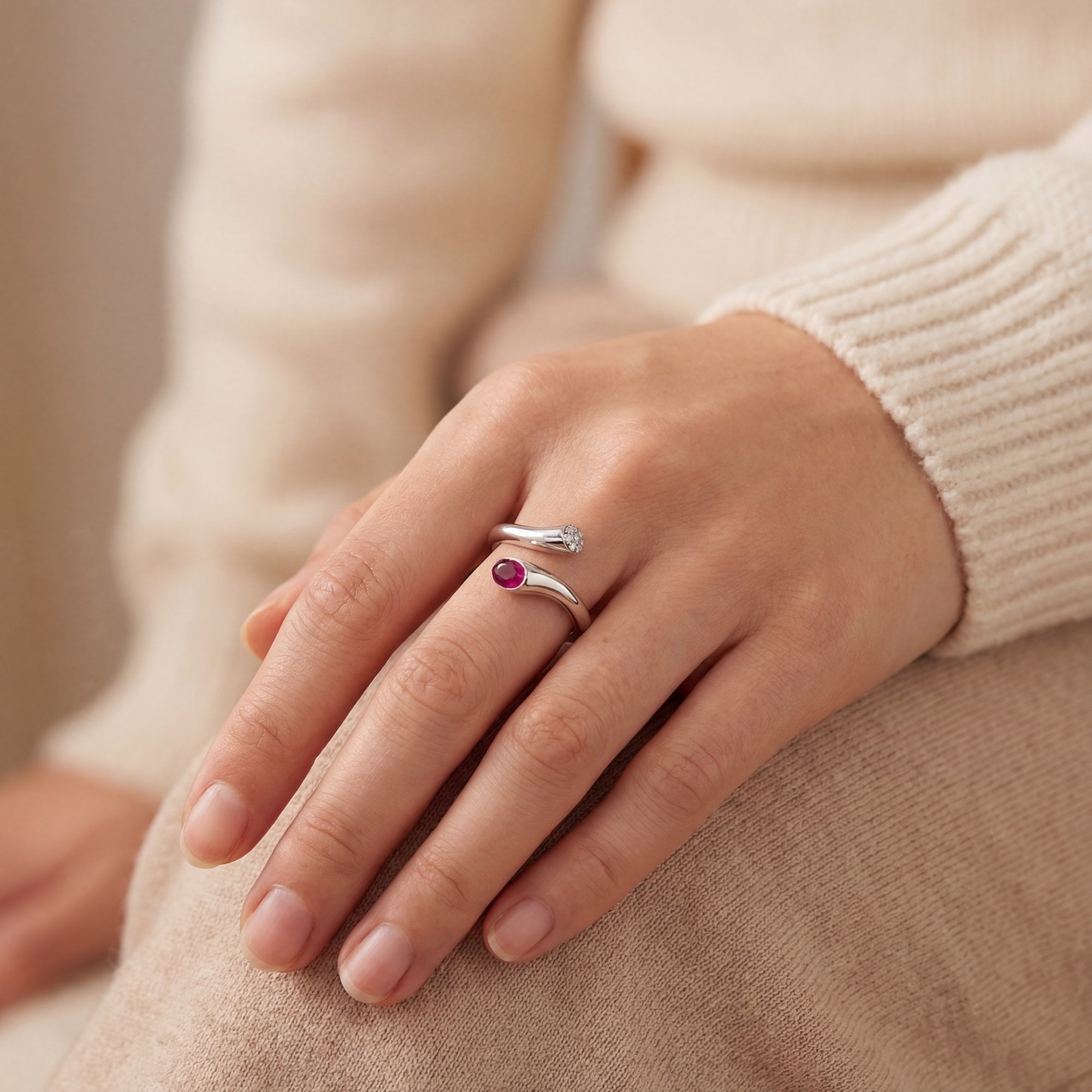 Georg Jensen Tourmaline & Diamond Stacking Ring in 18ct White Gold