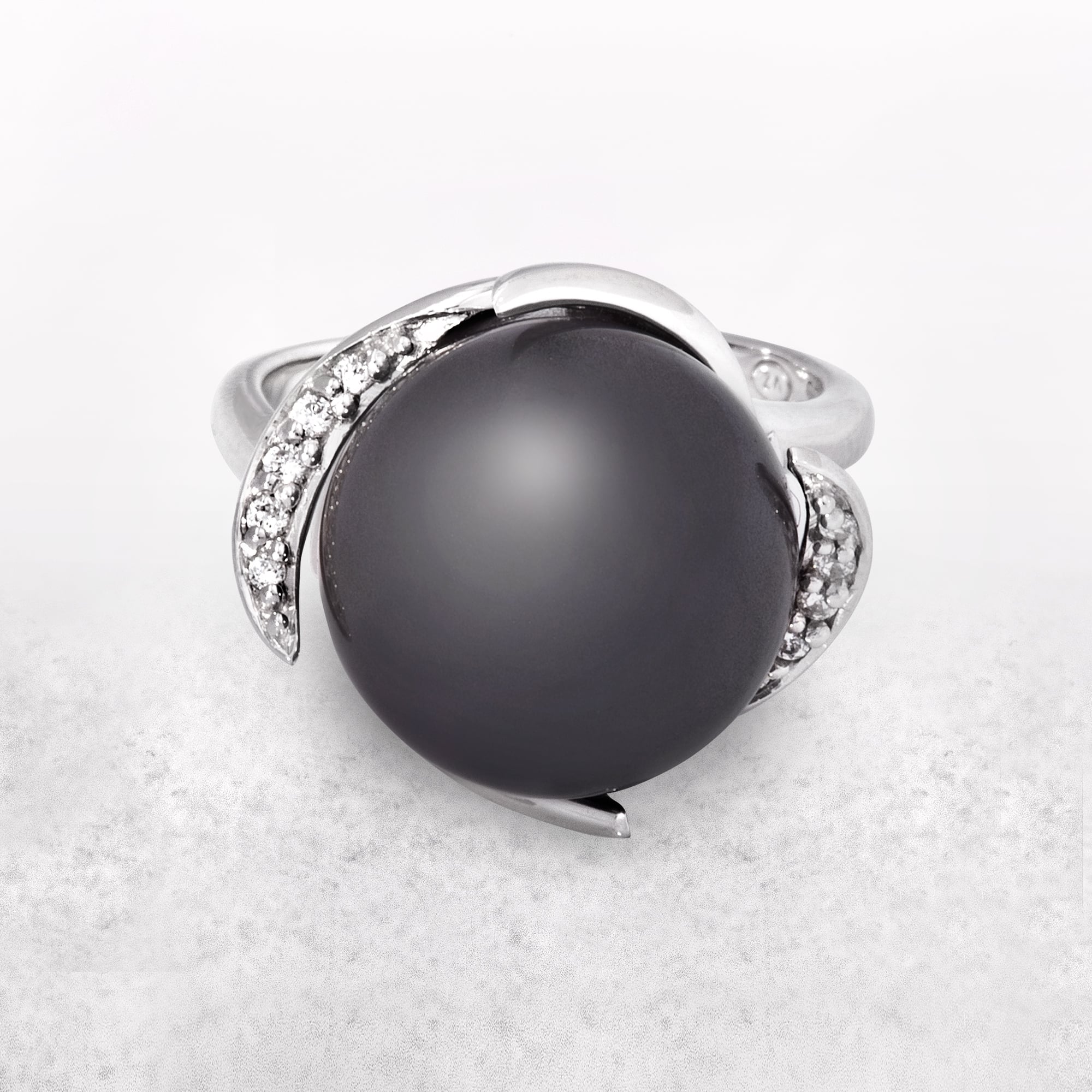 Grey Pearl Ring with Silver Band and Cubic Zirconia Setting