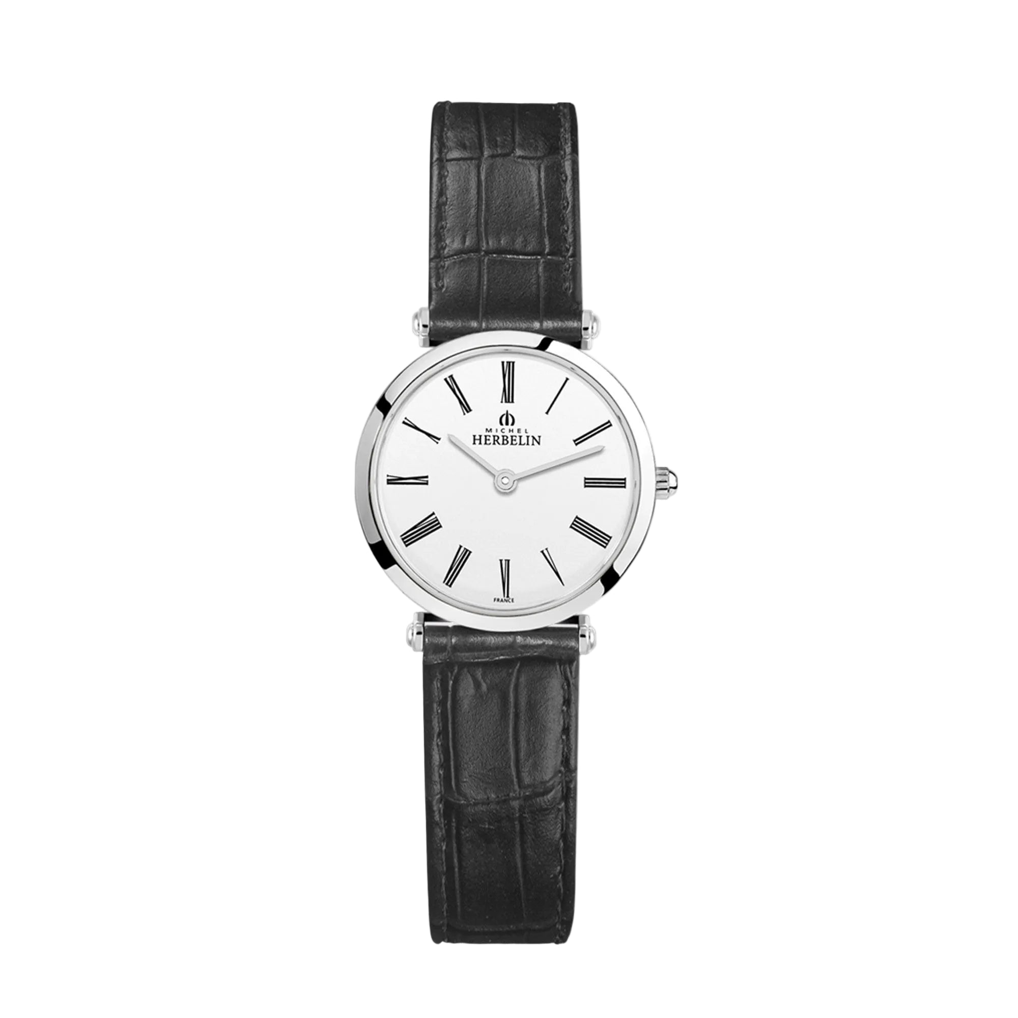 Herbelin Epsilon Gents Roman Numeral White Dial With Hour Markers on Black Strap