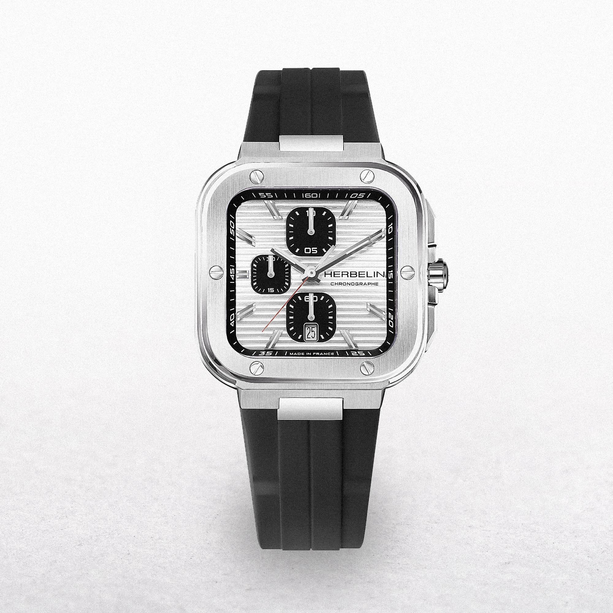 Herbelin Gents Cap Camarat Panda Chronograph on Black Rubber Strap