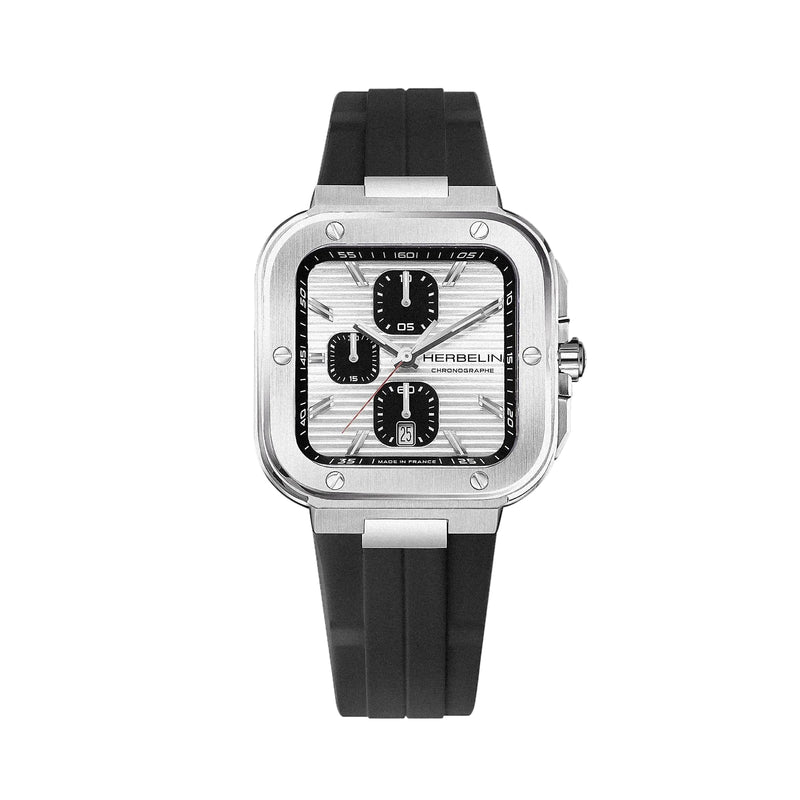 Herbelin Gents Cap Camarat Panda Chronograph on Black Rubber Strap