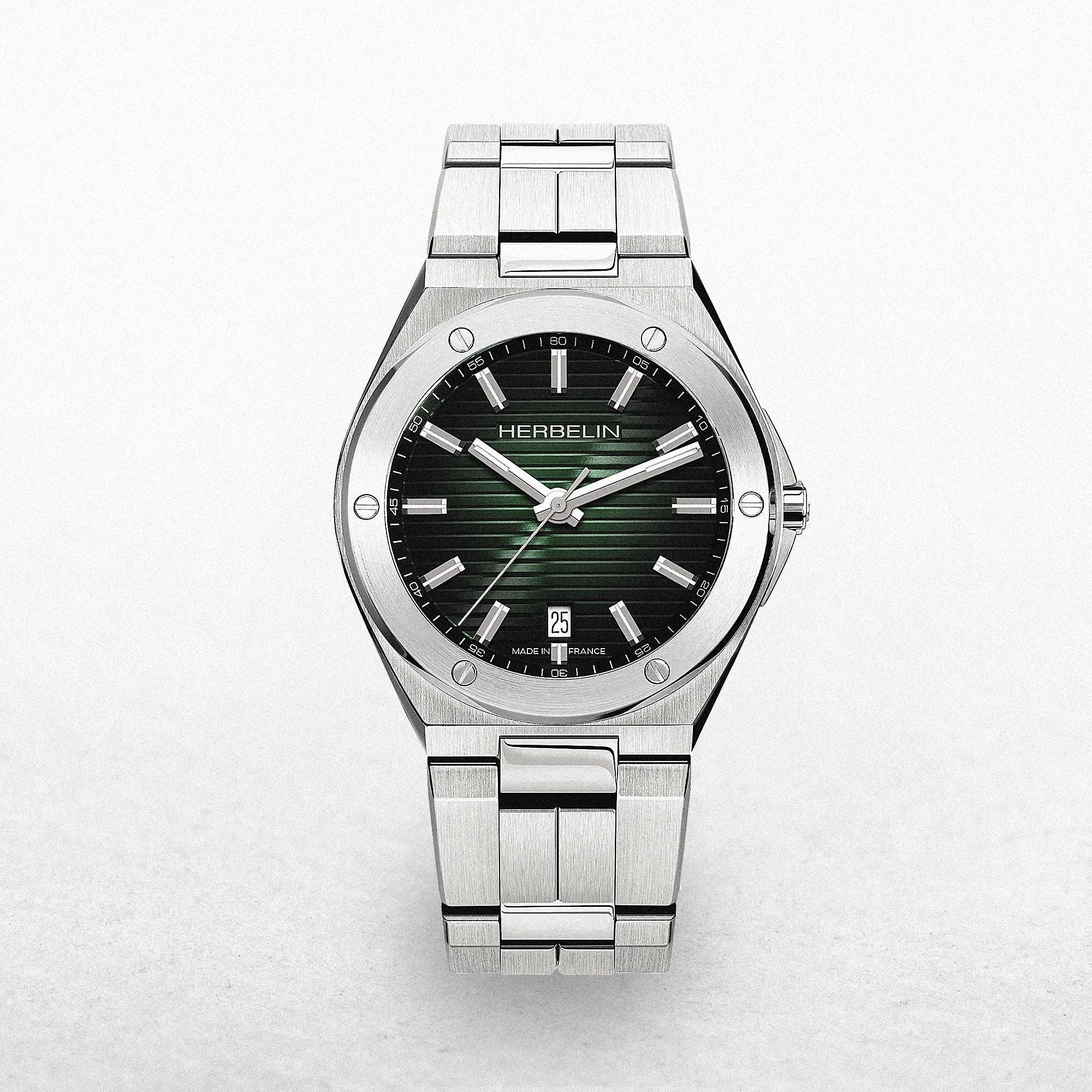 Herbelin Gents Cap Camarat Round Green Dial on Stainless Steel Bracelet