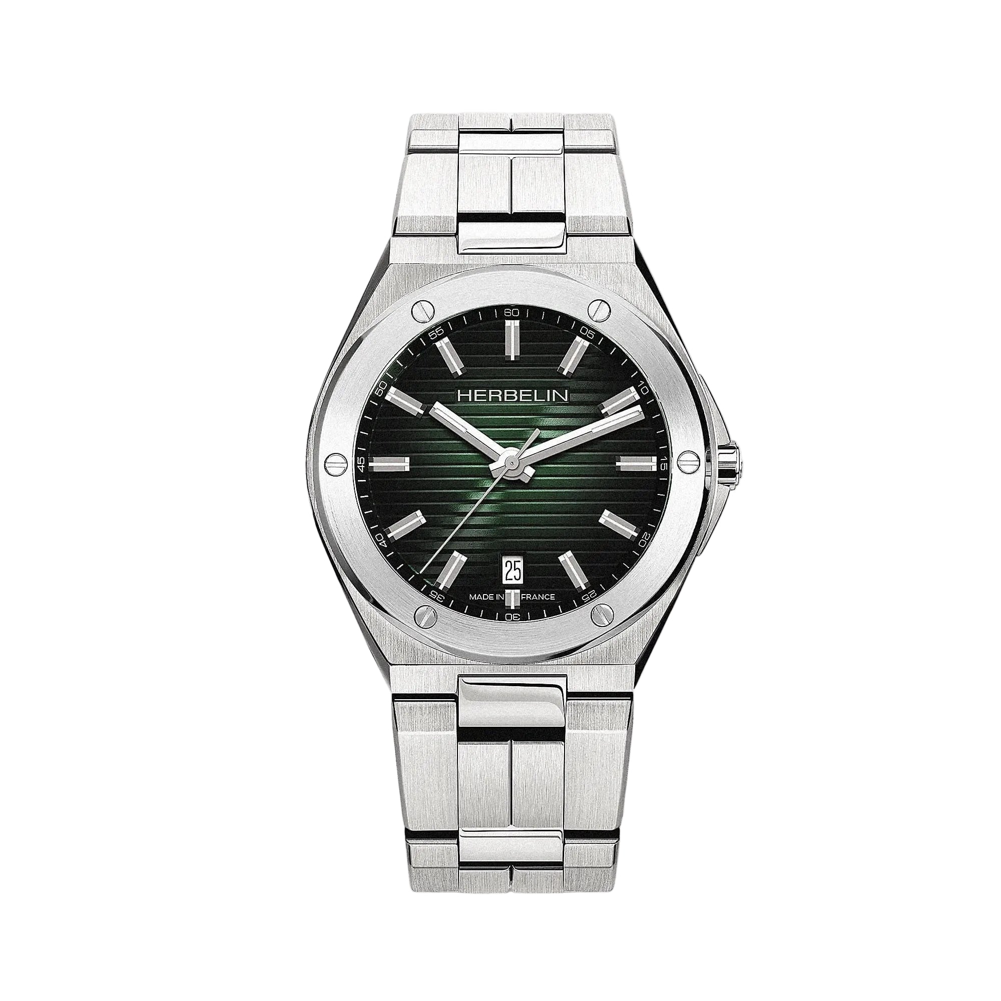 Herbelin Gents Cap Camarat Round Green Dial on Stainless Steel Bracelet