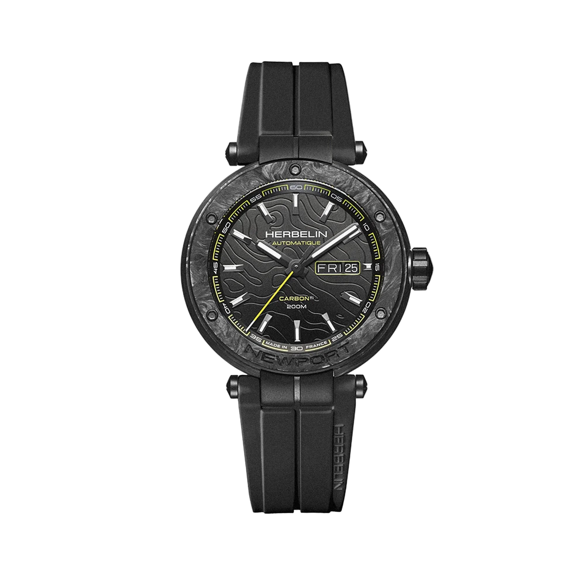 Herbelin Gents Newport Carbon Titanium Black Dial On Rubber Strap