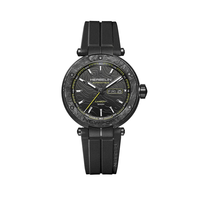 Herbelin Gents Newport Carbon Titanium Black Dial On Rubber Strap