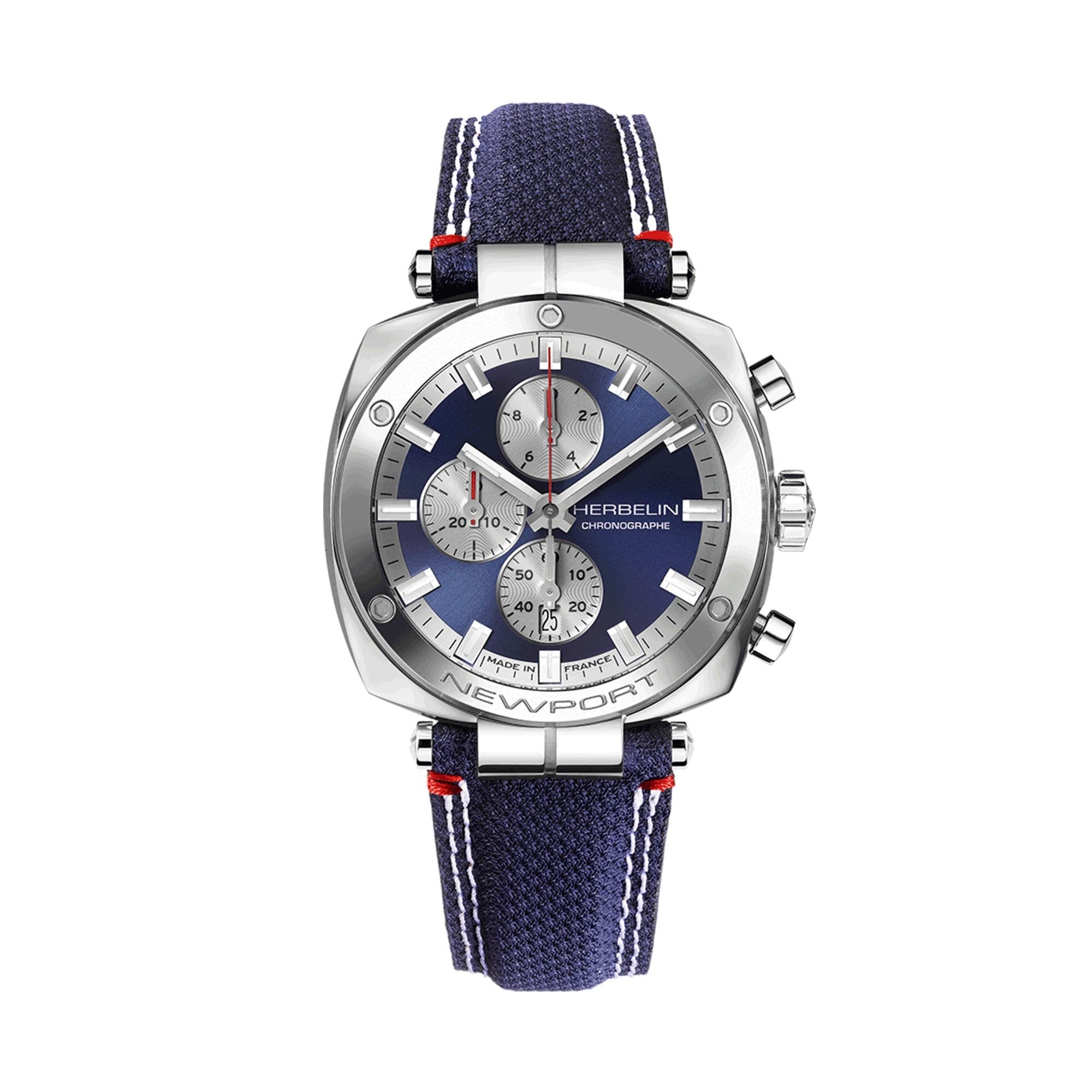 Herbelin Gents Newport Heritage Chronograph Stainless Steel With Blue Leather Strap