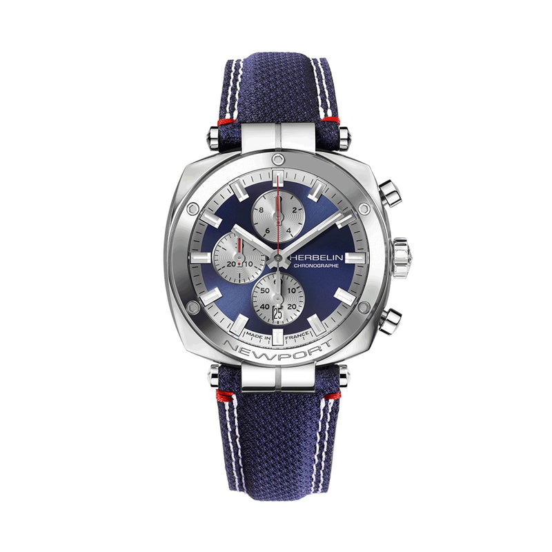 Herbelin Gents Newport Heritage Chronograph Stainless Steel With Blue Leather Strap