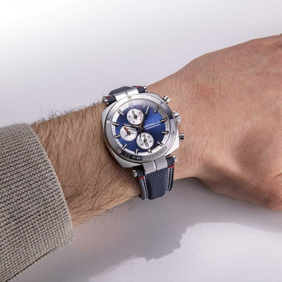 Herbelin Gents Newport Heritage Chronograph Stainless Steel With Blue Leather Strap