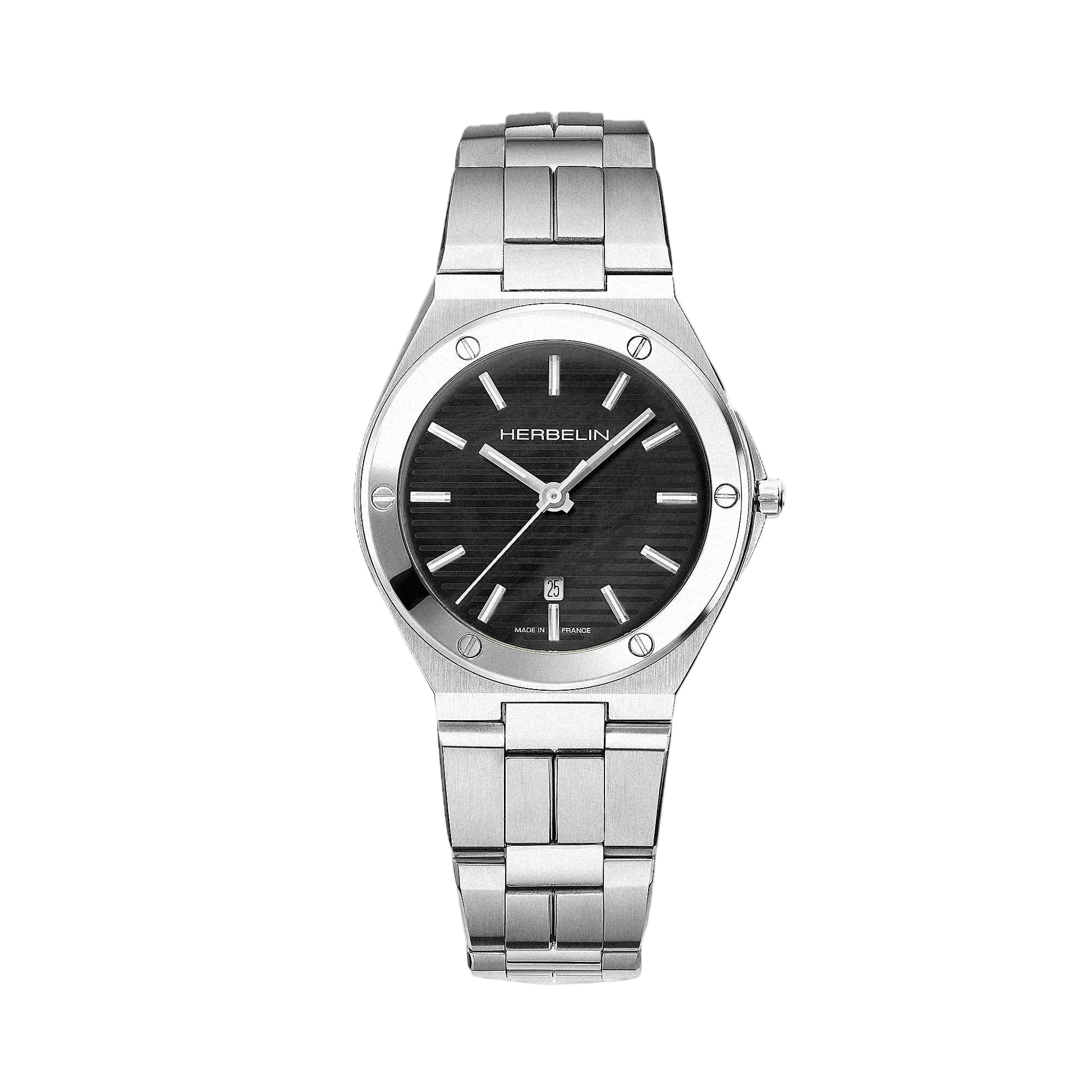 Herbelin Ladies Cap Camarat Round Black Dial on Stainless Steel Bracelet