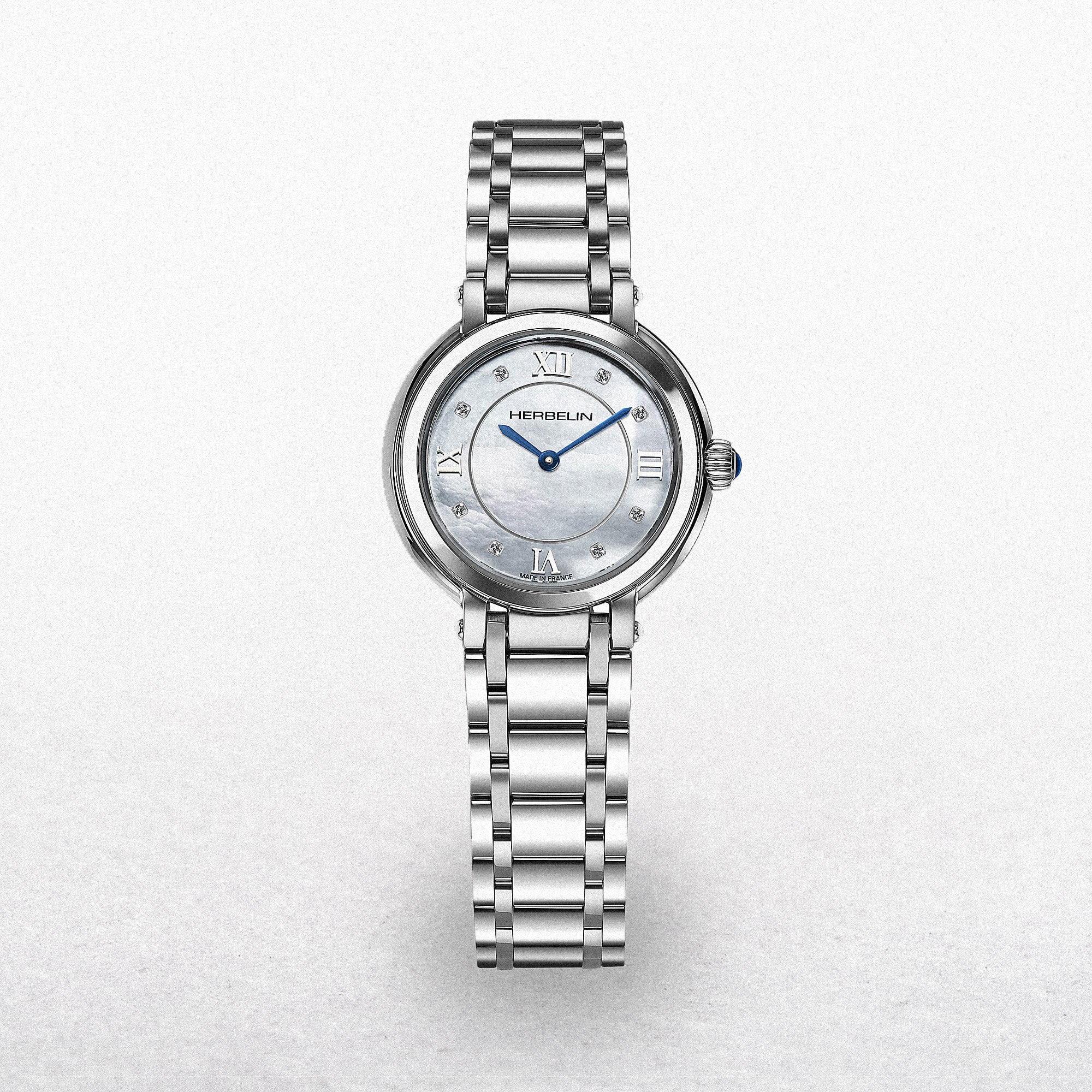 Herbelin Ladies Galet Round Mother of Pearl and Diamond Dial Stainless Steel Bracelet