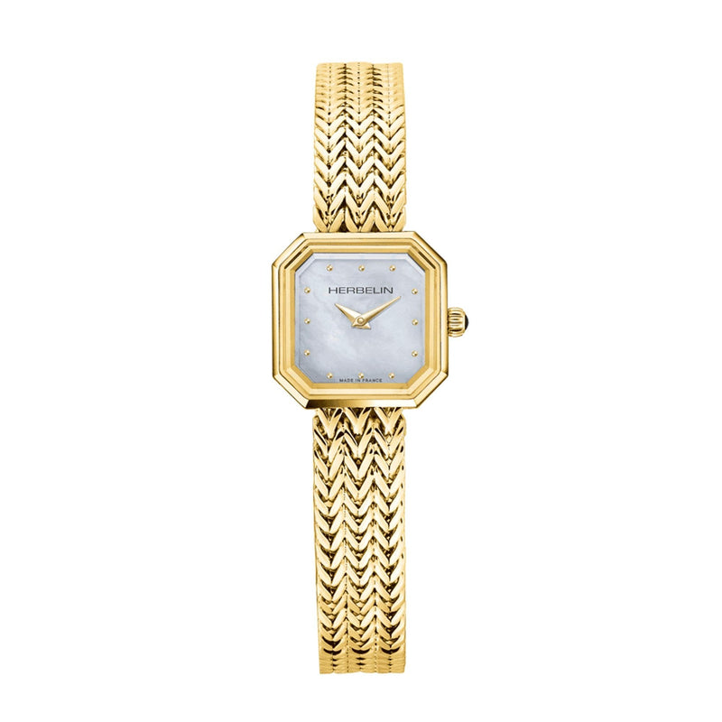Herbelin Ladies Gold Plated Mother of Pearl Octagone Quartz Dial on Foxtail Bracelet