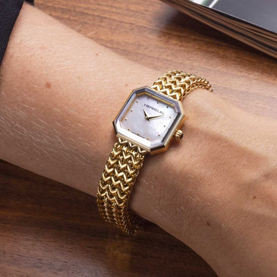 Herbelin Ladies Gold Plated Mother of Pearl Octagone Quartz Dial on Foxtail Bracelet