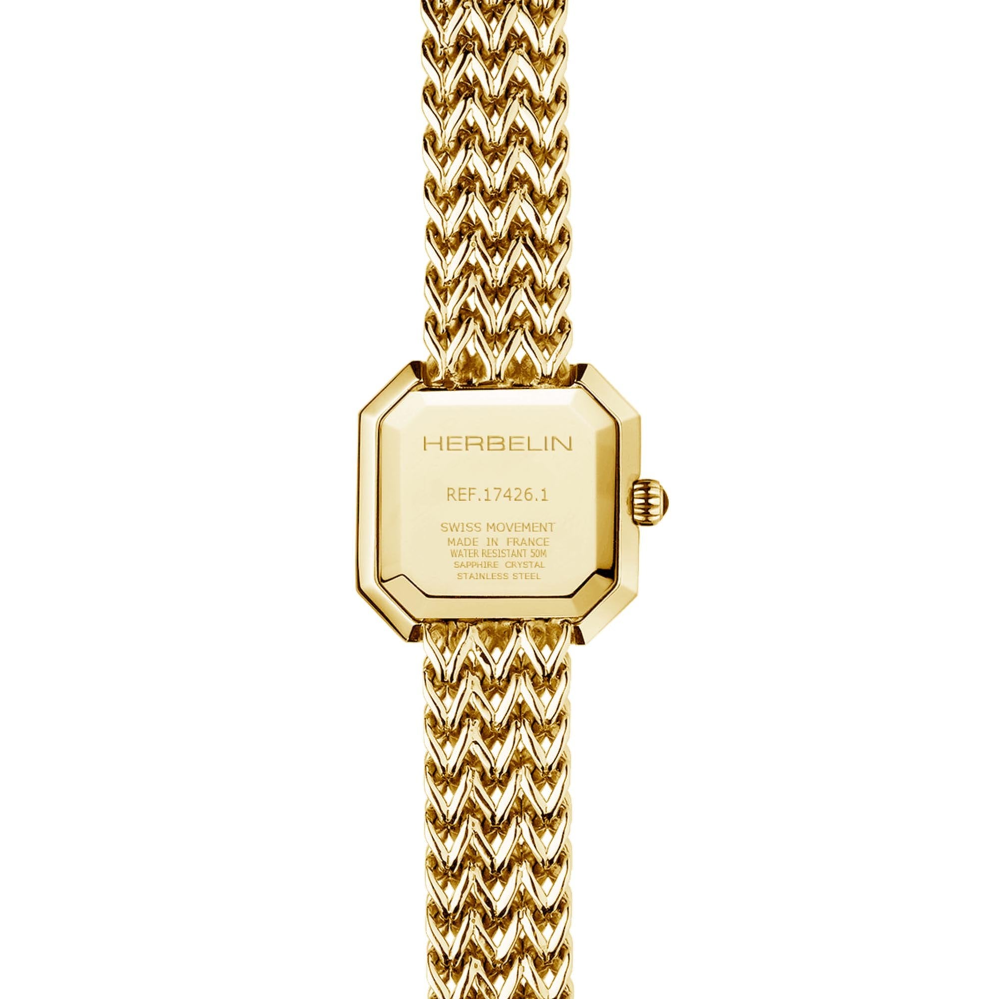 Herbelin Ladies Gold Plated Mother of Pearl Octagone Quartz Dial on Foxtail Bracelet