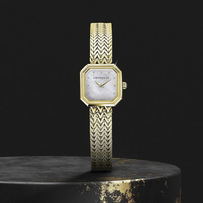 Herbelin Ladies Gold Plated Mother of Pearl Octagone Quartz Dial on Foxtail Bracelet