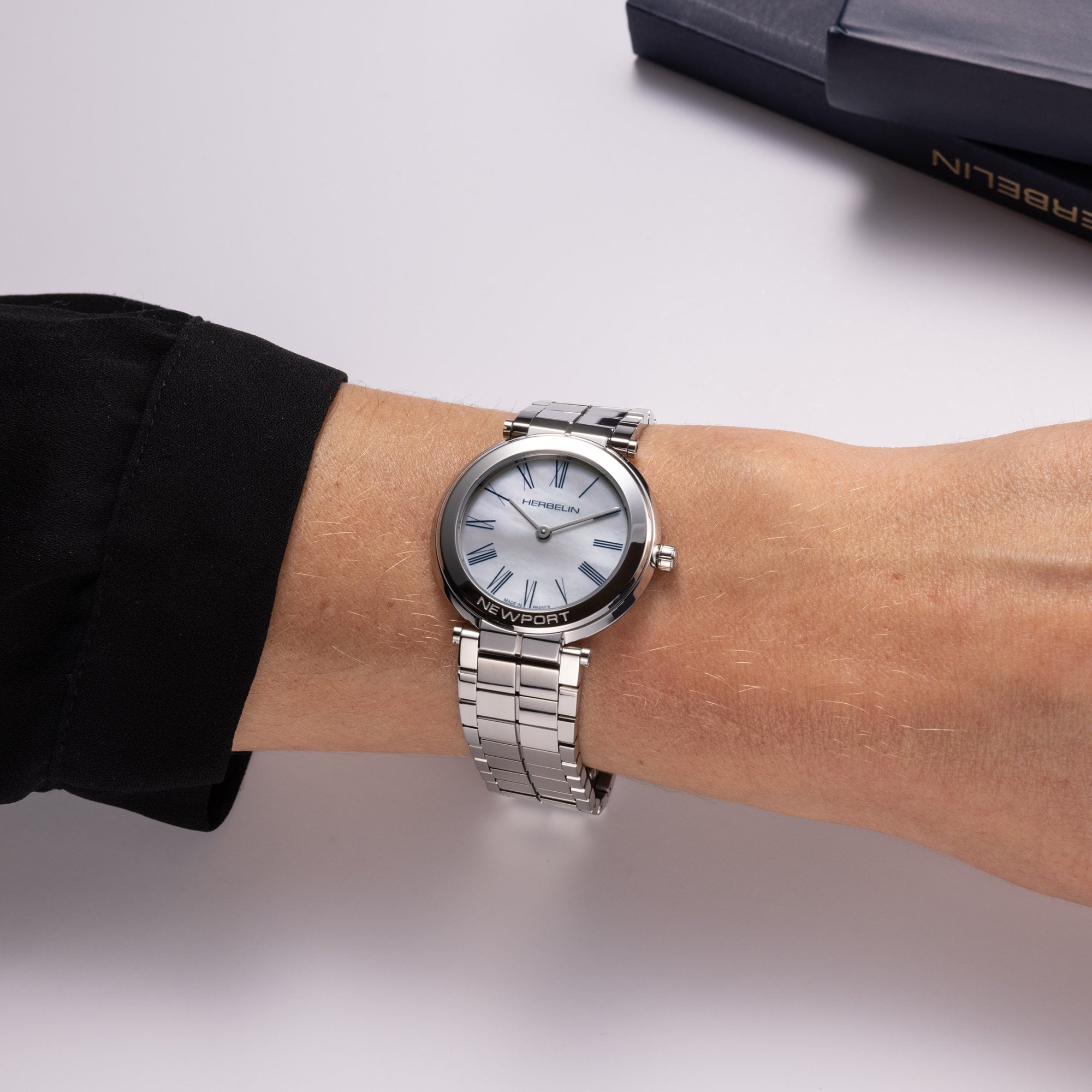 Herbelin Ladies Slim Quartz Newport Mother of Pearl Dial Stainless Steel Bracelet