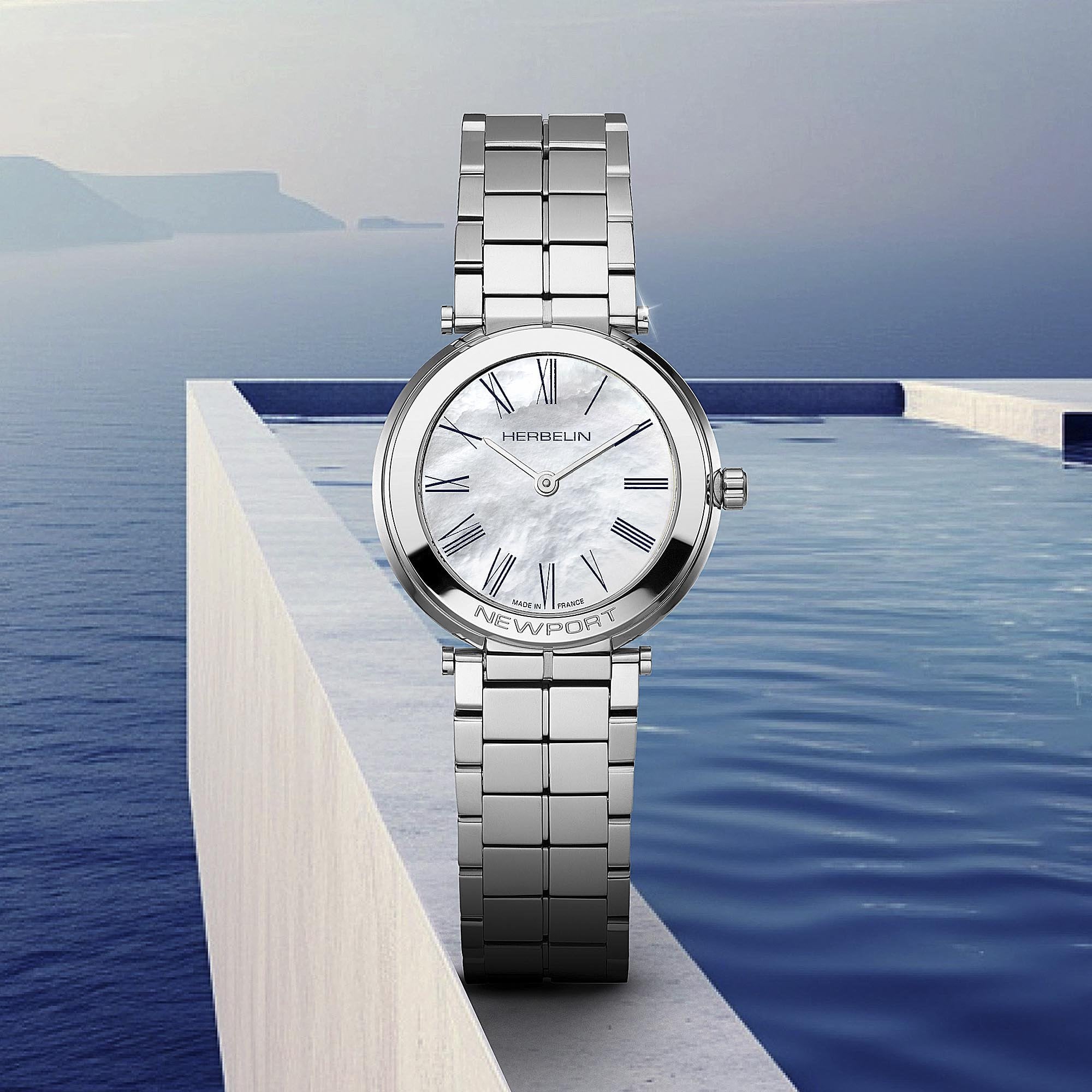 Herbelin Ladies Slim Quartz Newport Mother of Pearl Dial Stainless Steel Bracelet