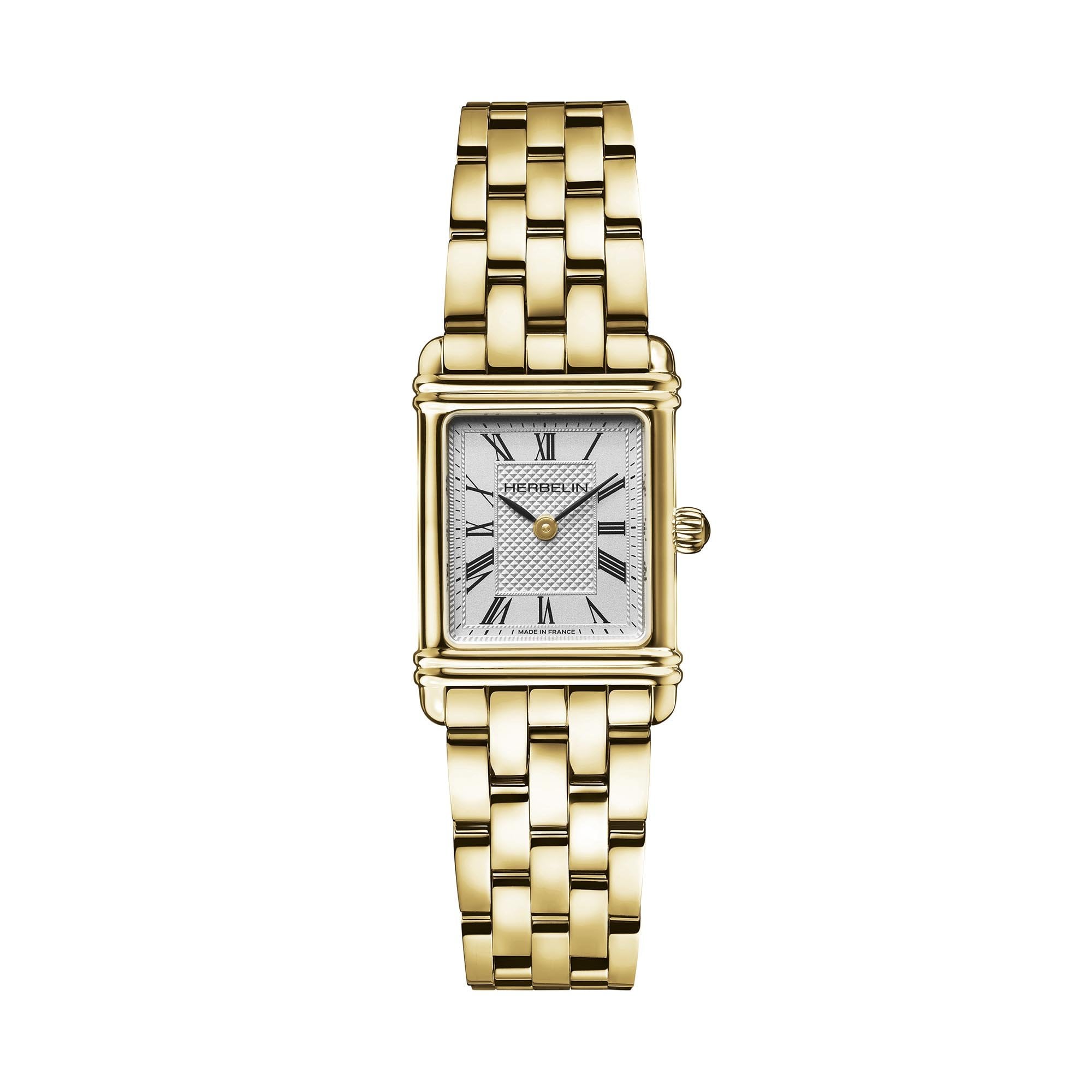 Herbelin Ladies Yellow Gold PVD Art Deco Quartz Guilloche Dial