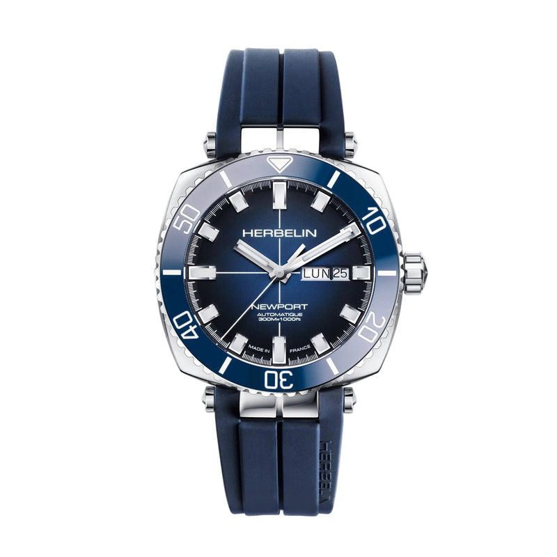 Herbelin Newport Diver Gents Watch With Blue Dial and Blue Rubber Strap