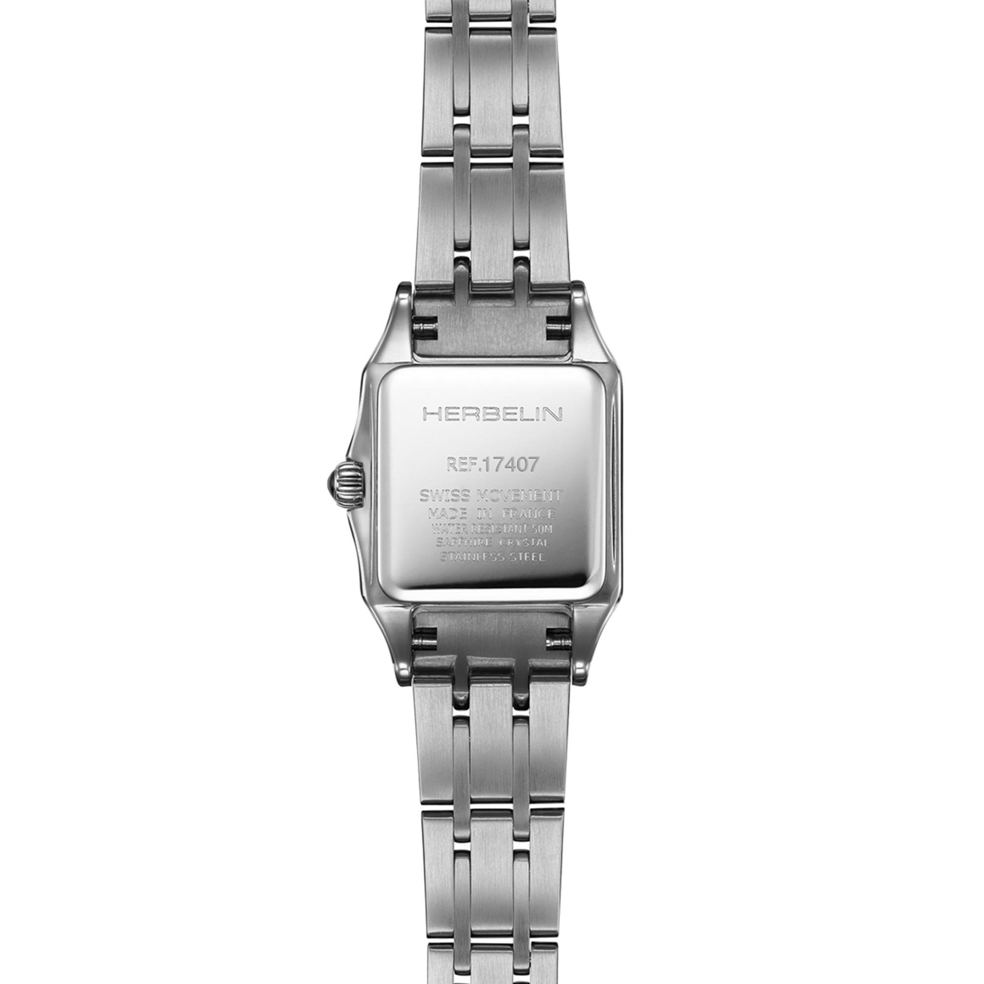 Herblin Ladies Luna Square Mini Quartz With Roman Numerals and White Dial Stainless Steel Bracelet