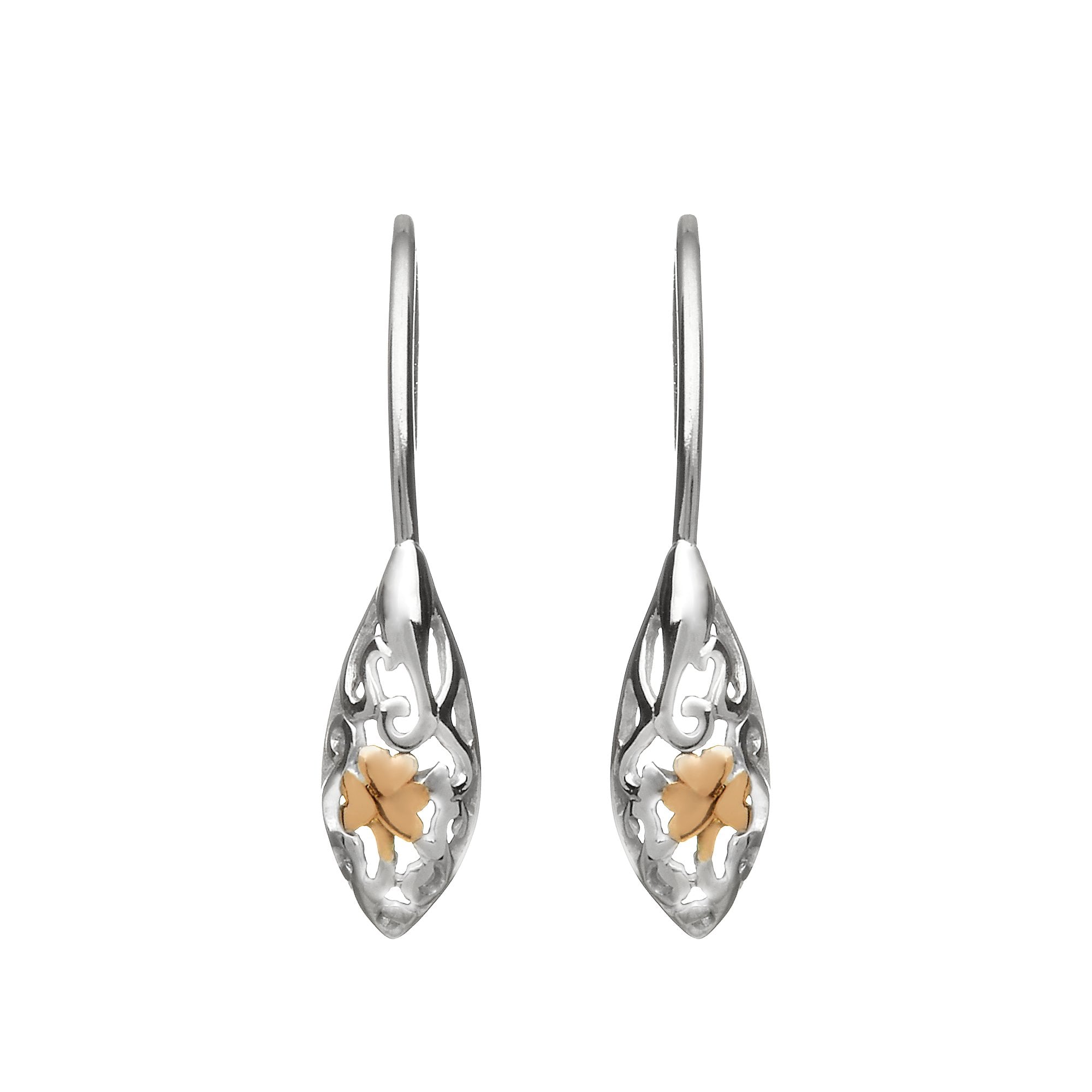 Irish Rose Gold Shamrock Sterling Silver House of Lor Drop Earrings