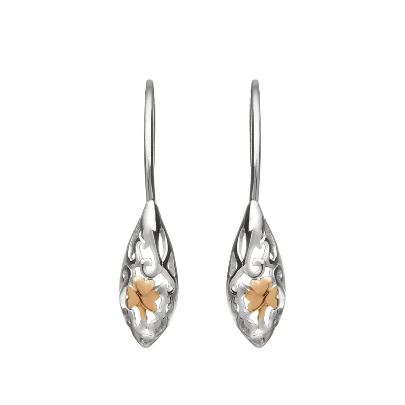 Irish Rose Gold Shamrock Sterling Silver House of Lor Drop Earrings
