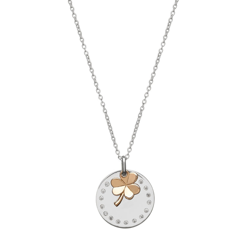 Irish Silver Cubic Zircona Disc & Rose Shamrock House of Lor Pendant