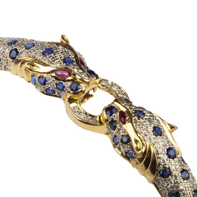 Jaguar Bangle Set With Sapphire, Ruby and Natural Diamond in 18ct Yellow Gold